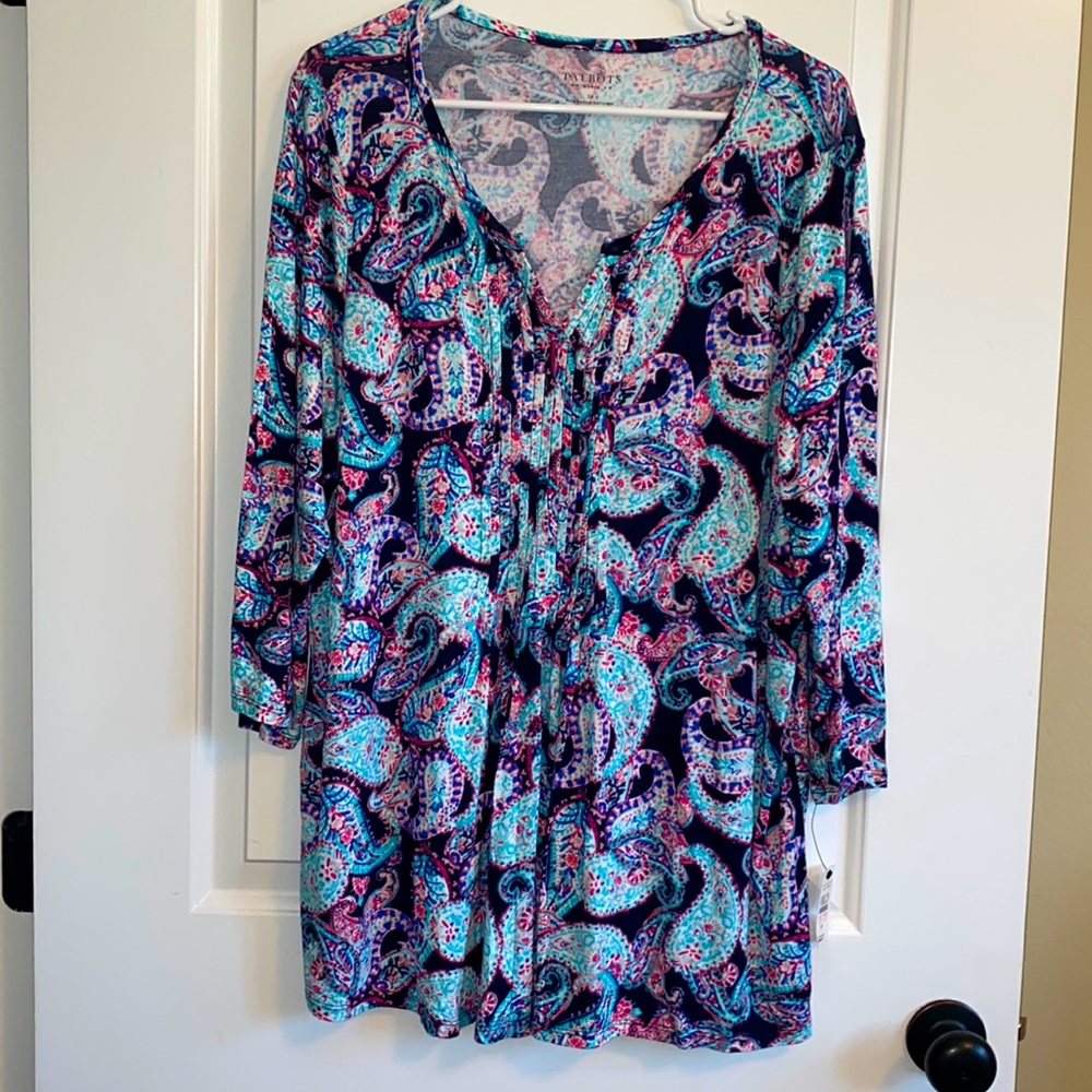 NWT Talbots Woman Tunic Soft Knit 3X in a Beautiful Blue/Pink Paisley